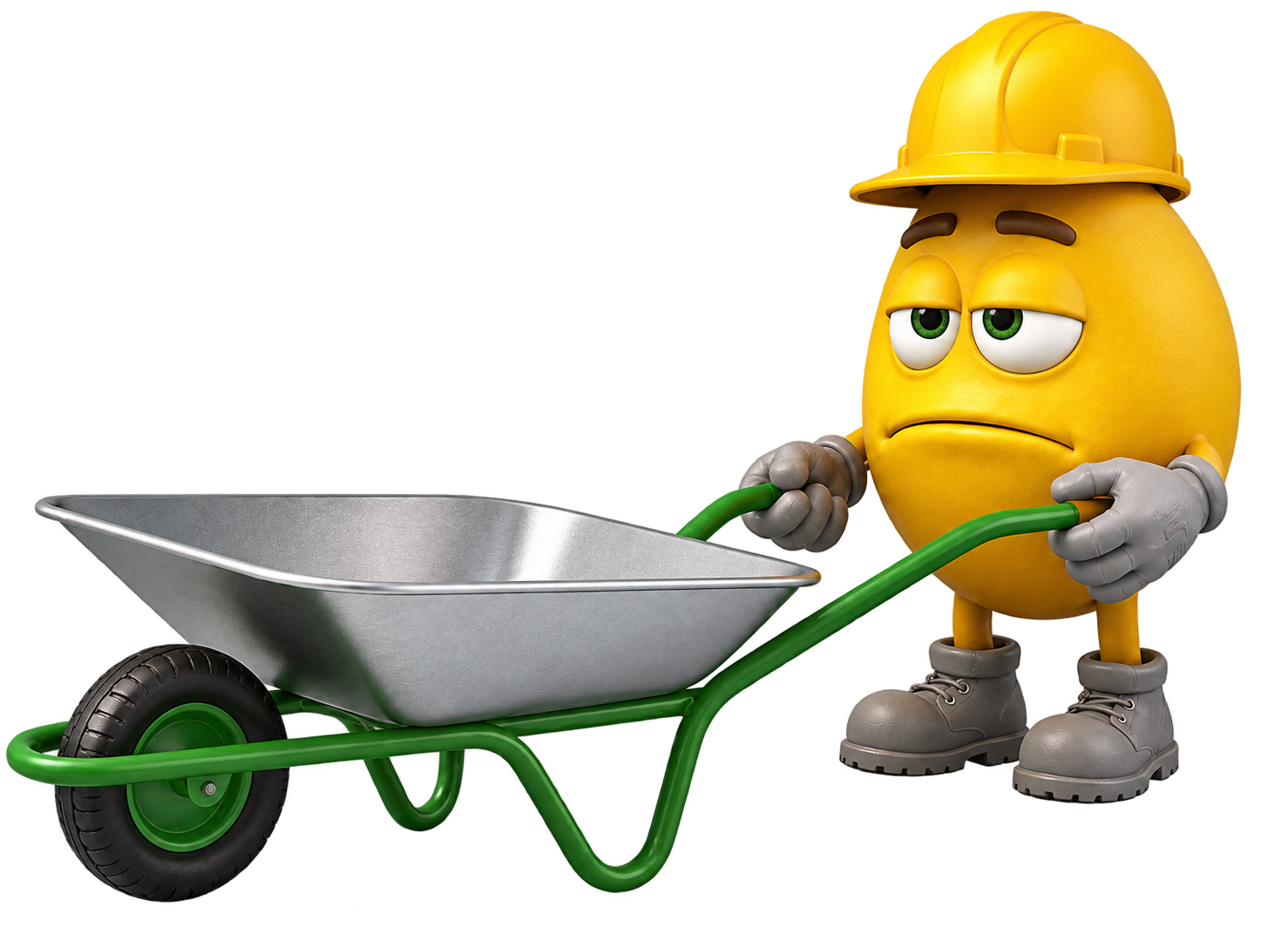 Personaje agrícola con casco y carretilla
